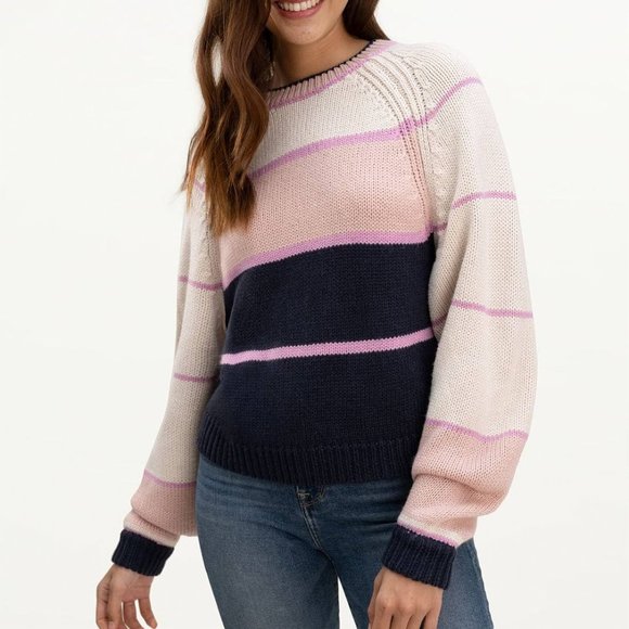 Splendid Adore Colorblock Striped Sweater Raglan Sleeve Knit Pullover Size S - Picture 1 of 14